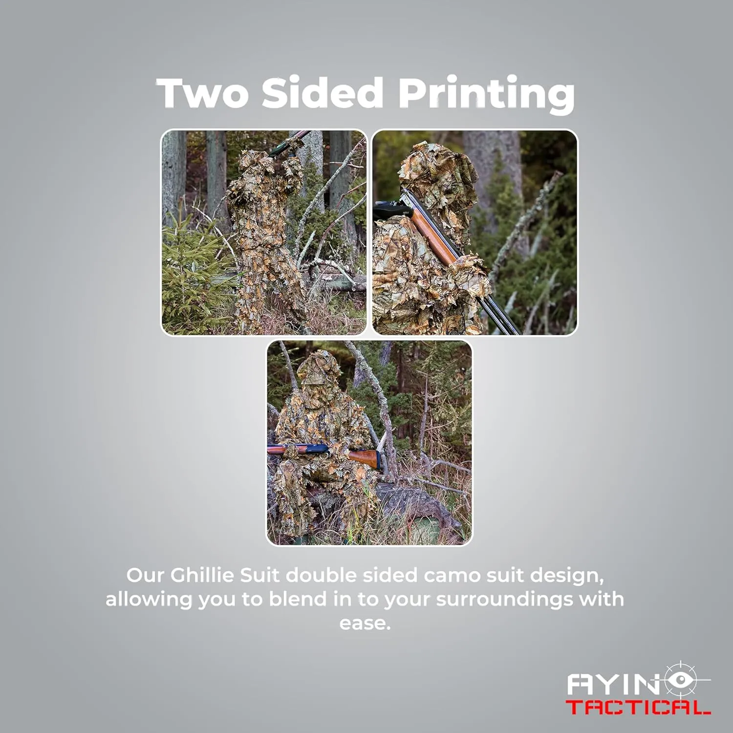 AYIN Ghillie Suit For Men, Hunting Suits 3D Leaf Bush Gillie Suit Camo Turkey Hunting, Hooded Gillies Camo Hunting Suits