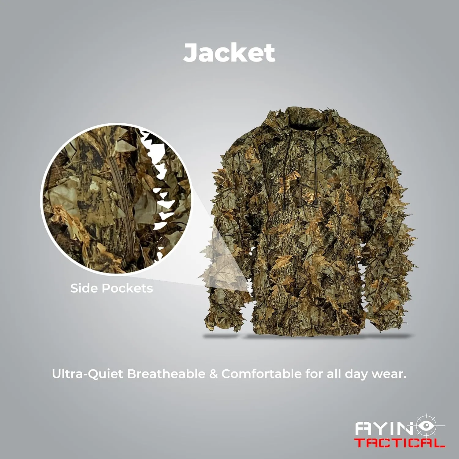 AYIN Ghillie Suit For Men, Hunting Suits 3D Leaf Bush Gillie Suit Camo Turkey Hunting, Hooded Gillies Camo Hunting Suits