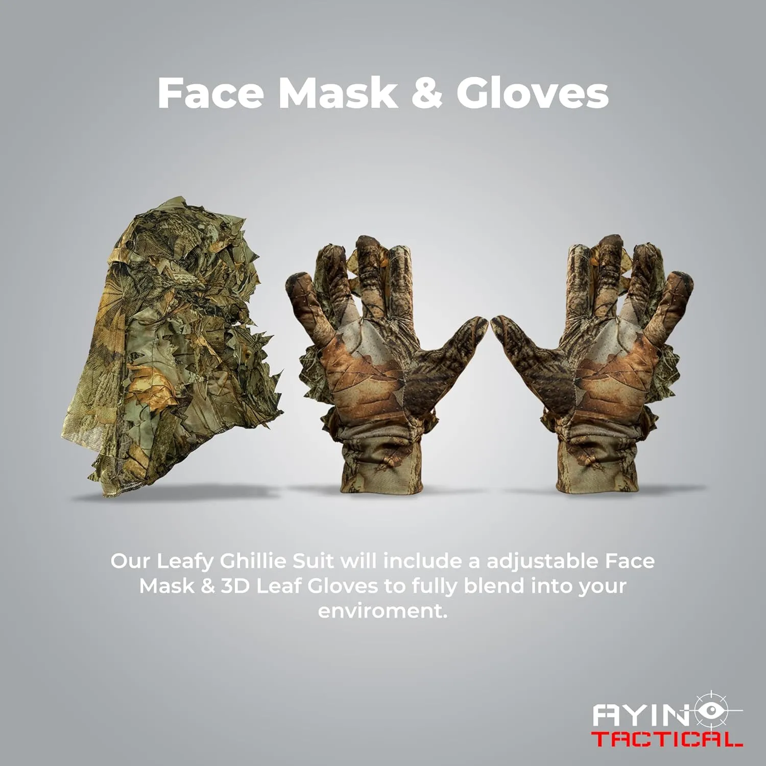 AYIN Ghillie Suit For Men, Hunting Suits 3D Leaf Bush Gillie Suit Camo Turkey Hunting, Hooded Gillies Camo Hunting Suits