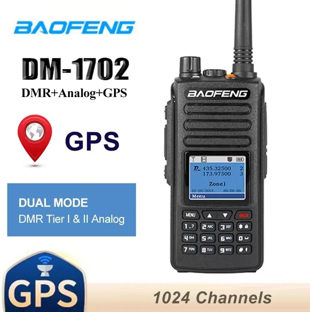 Baofeng DM-1702 with GPS 5W Digital and Analog Two Way Radio Dual Band and Dual Mode DMR Walkie Talkie Dual Time Slot Tier I & II DM1702 with GPS
