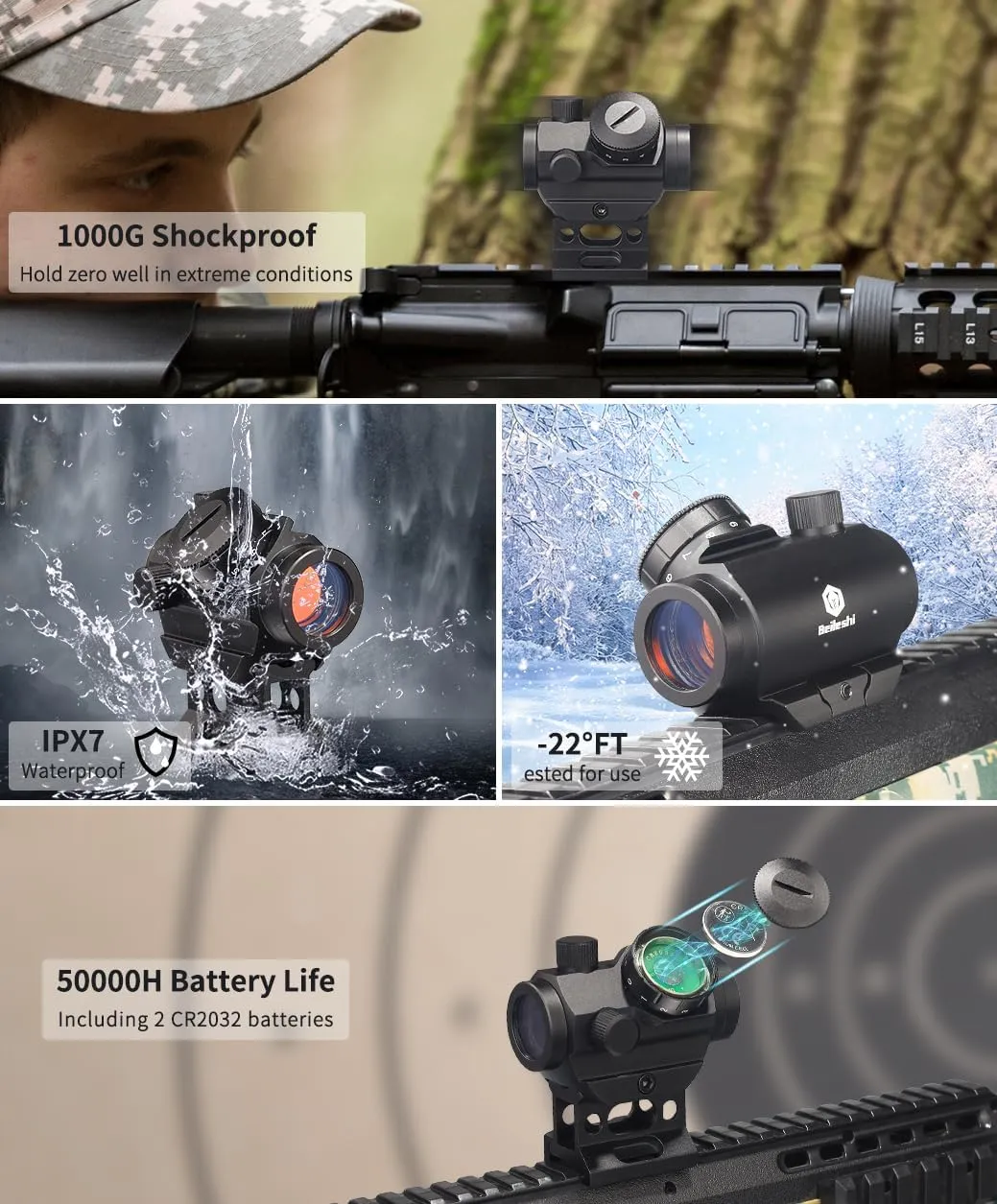 Beileshi Red Dot Sight, 4 MOA Compact Red Dot Gun Sight Rifle Scope with 1 inch Riser Mount