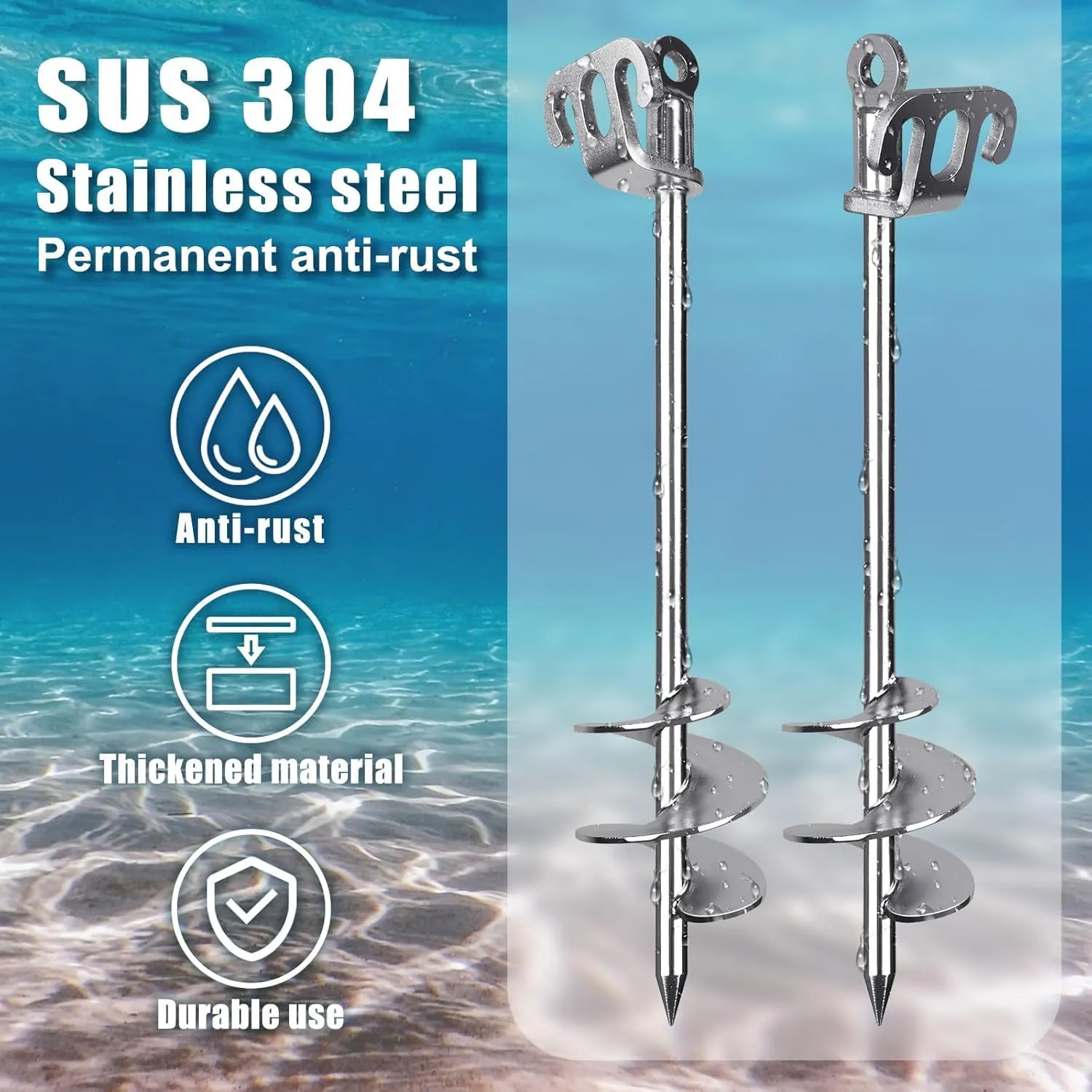 BeneLabel 17" Sand Anchor for Boat with 32ft Ropes Screw in Boat Anchor Pole Stainless Steel Shallow Water Boat Beach Anchor for Sandbar, Jet Ski Anchor, Kayak Anchor, Pontoon Boat