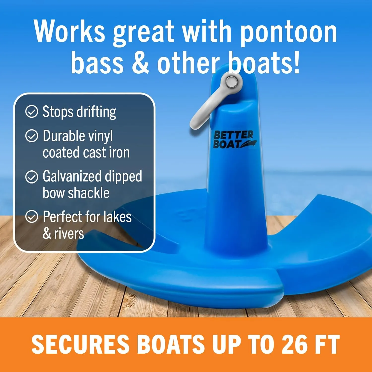 Better Boat River Anchor, 30lb, Marine-Grade Coated Mushroom Anchor for Boats, Pontoons, 26 ft, Available in 8, 12, 20, or 30 lbs