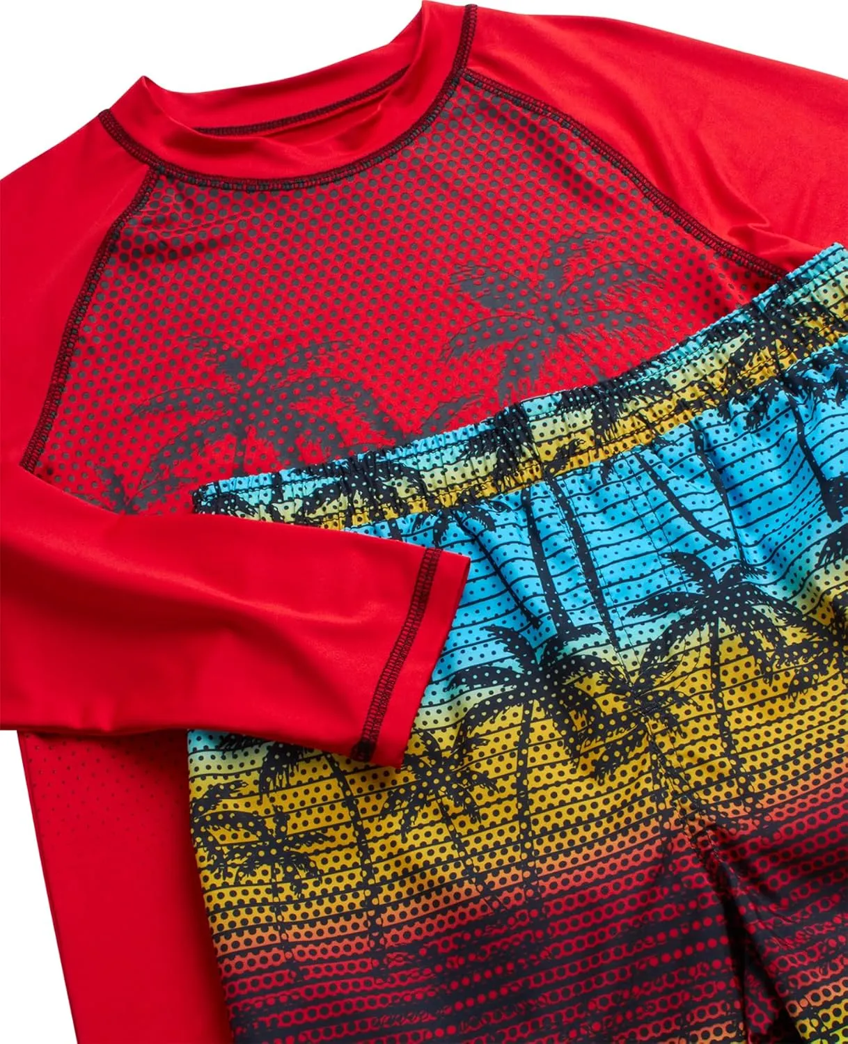 Big Chill Boys Rash Guard Set - 2 Piece UPF 50  Long Sleeve Swim Shirt and Bathing Suit Swim Trunks for Boys (Sizes: 4-14)