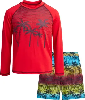Big Chill Boys Rash Guard Set - 2 Piece UPF 50  Long Sleeve Swim Shirt and Bathing Suit Swim Trunks for Boys (Sizes: 4-14)