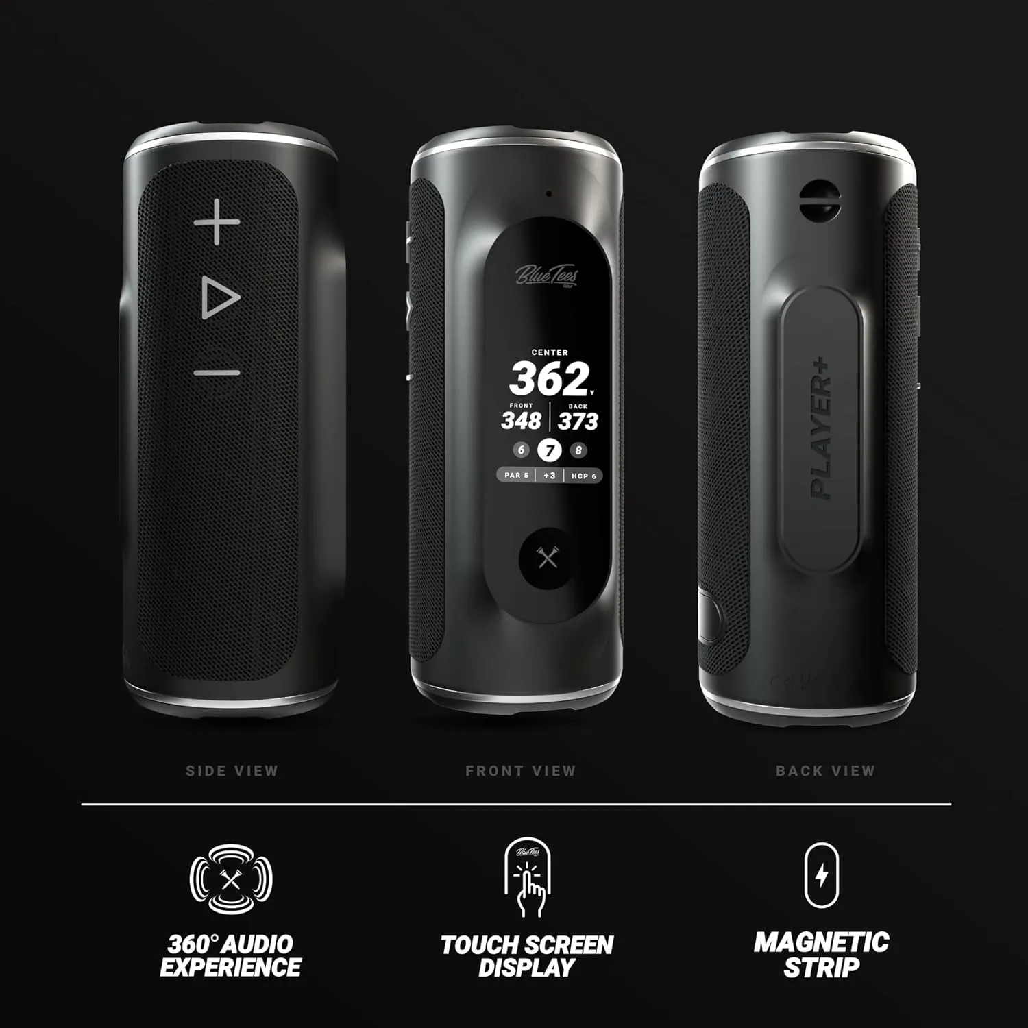 Blue Tees Golf Player  GPS Speaker with Touch Screen Display, 10  Hours Battery, 40,000  Courses, Visual   Audible Distance, Hazard Distance - IPX7 Waterproof (Black)