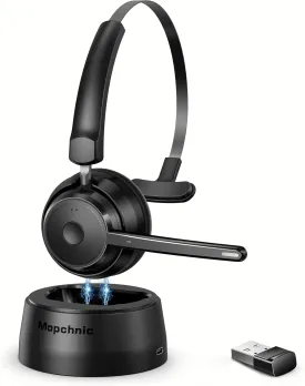 Bluetooth Headset, Wireless Headphone with Microphone for Computer, On Ear Bluetooth Headset with USB Dongle for Office Call Center Skype Zoom Meeting Online Class (Black)