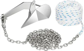 Boat Anchor Kit Set Stainless Steel Delta Anchor with Short-Link Chain & Rope & Swivel