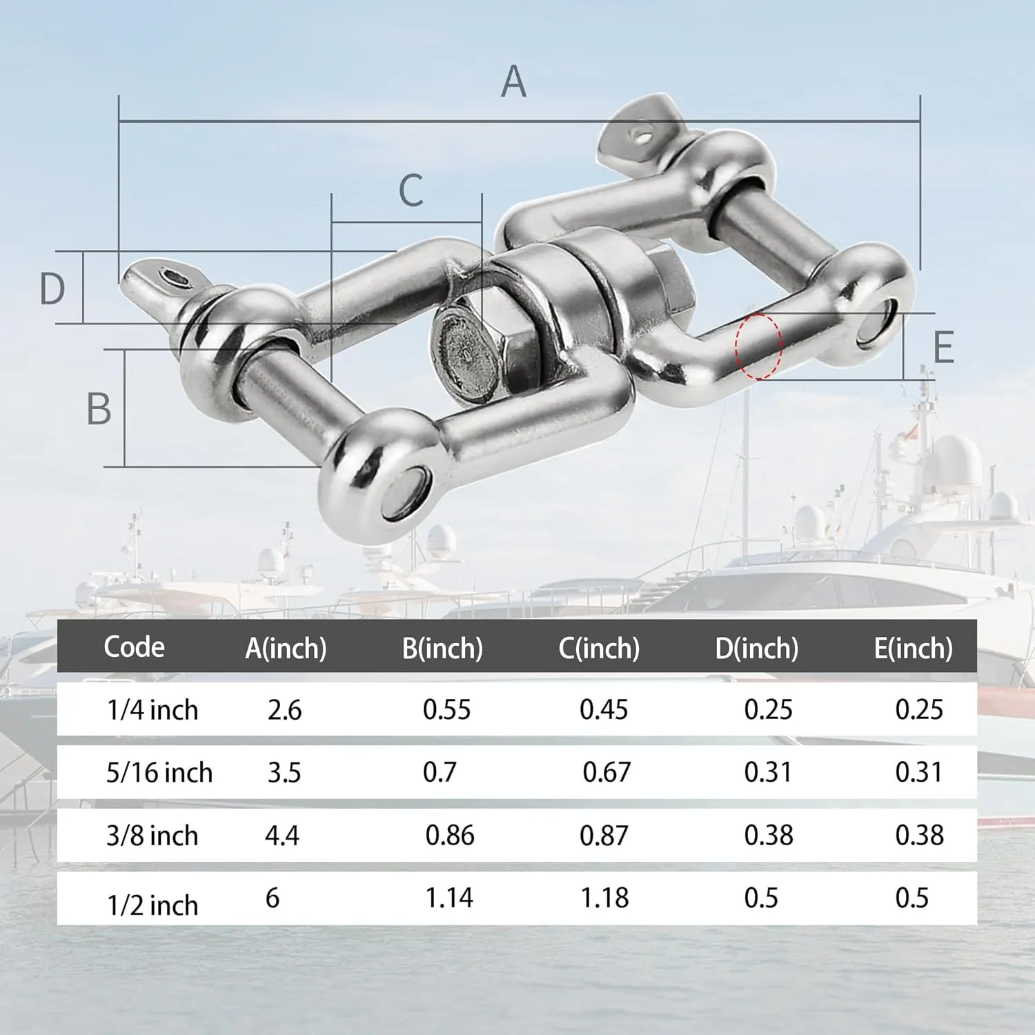 Boat Anchor Swivel Shackle 1/4 inch 5/16 inch 3/8 inch 1/2 inch (4 Size) Jaw - Jaw Anchor China Swivel Connector 316 Stainless Steel Marine Grade Double Shackle