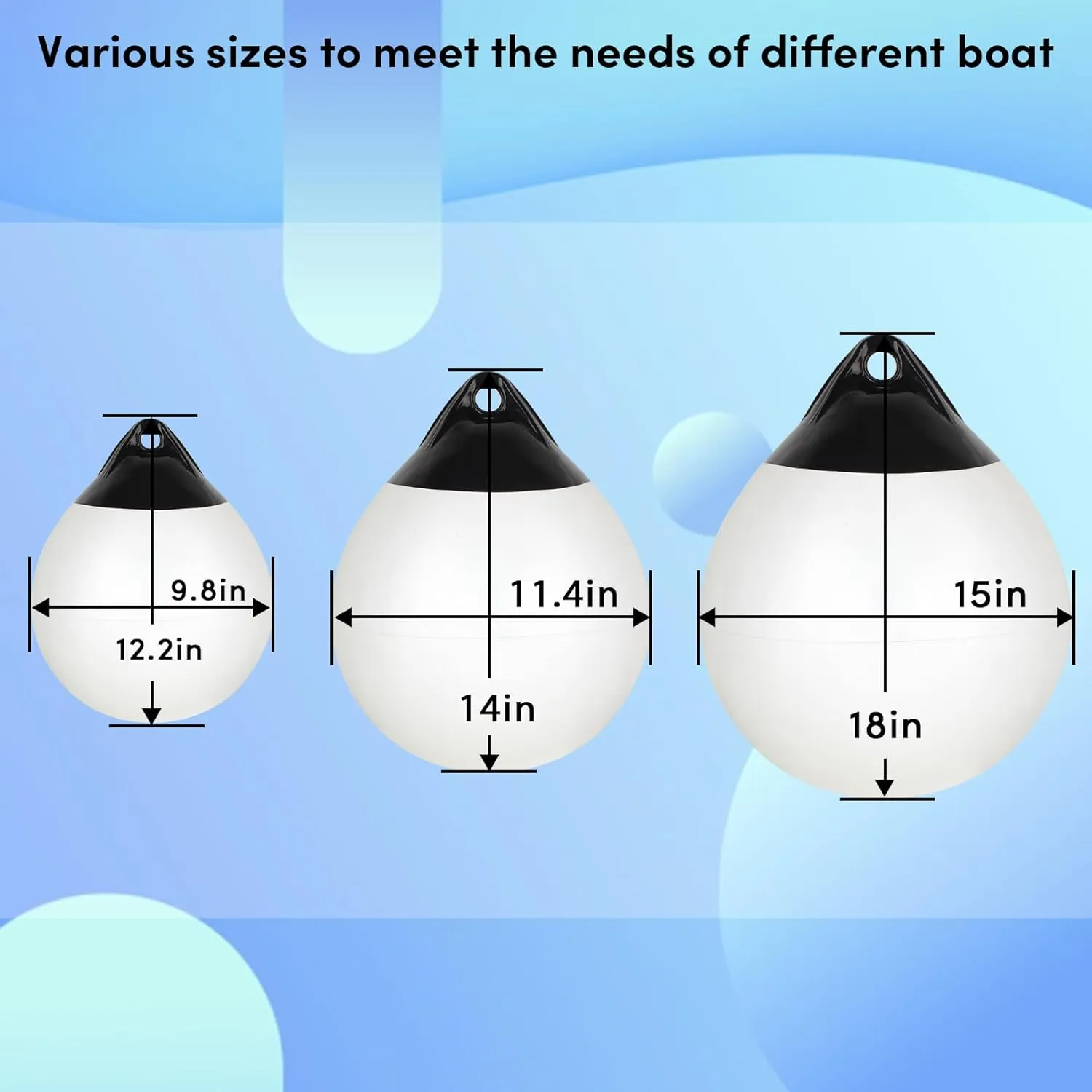 Boat Mooring Buoy 10/12/15 inch,Round Boat Fender Ball Boat Buoy Ball,Inflatable Boat Fender Dock Bumper Ball Anchor Buoy Suitable for Yachts Marinas Sailboats Ski Boats