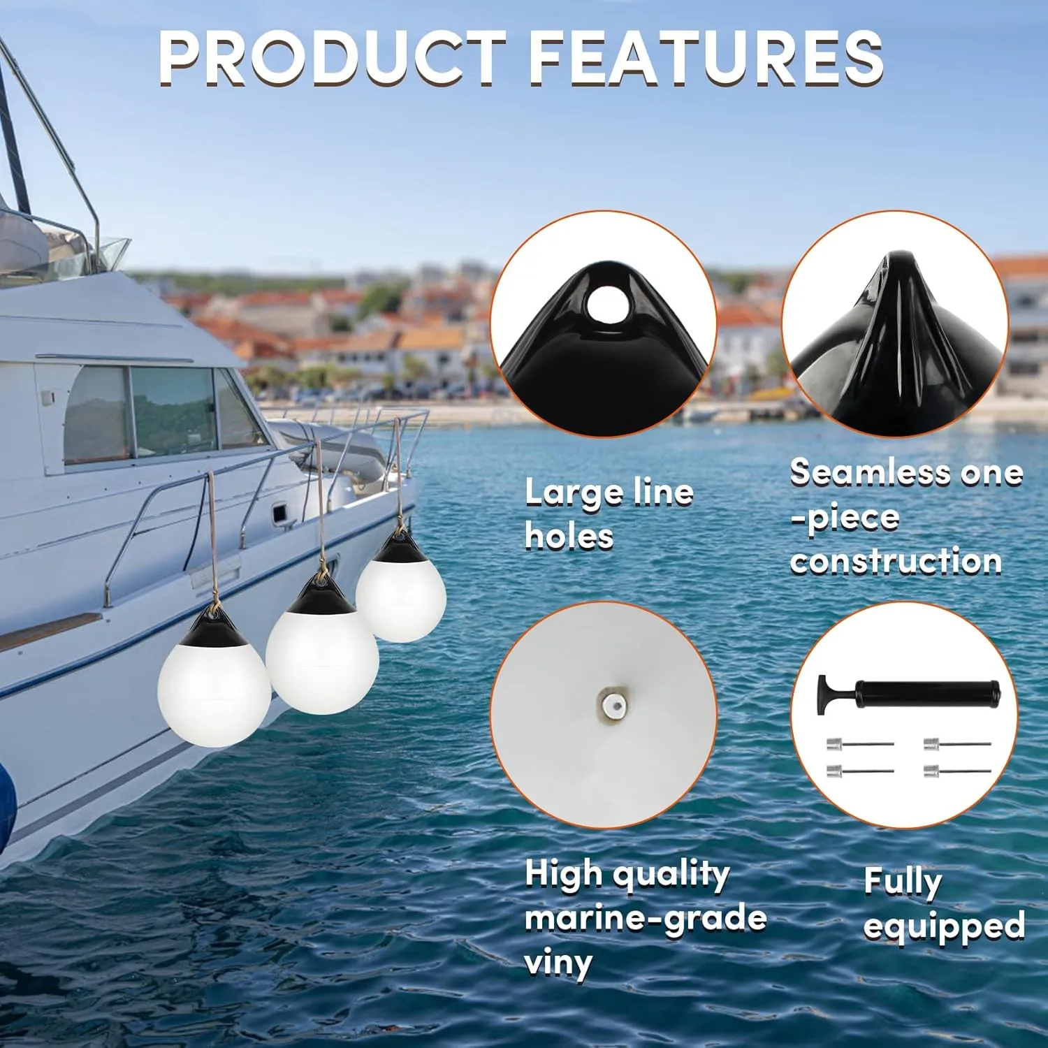 Boat Mooring Buoy 10/12/15 inch,Round Boat Fender Ball Boat Buoy Ball,Inflatable Boat Fender Dock Bumper Ball Anchor Buoy Suitable for Yachts Marinas Sailboats Ski Boats