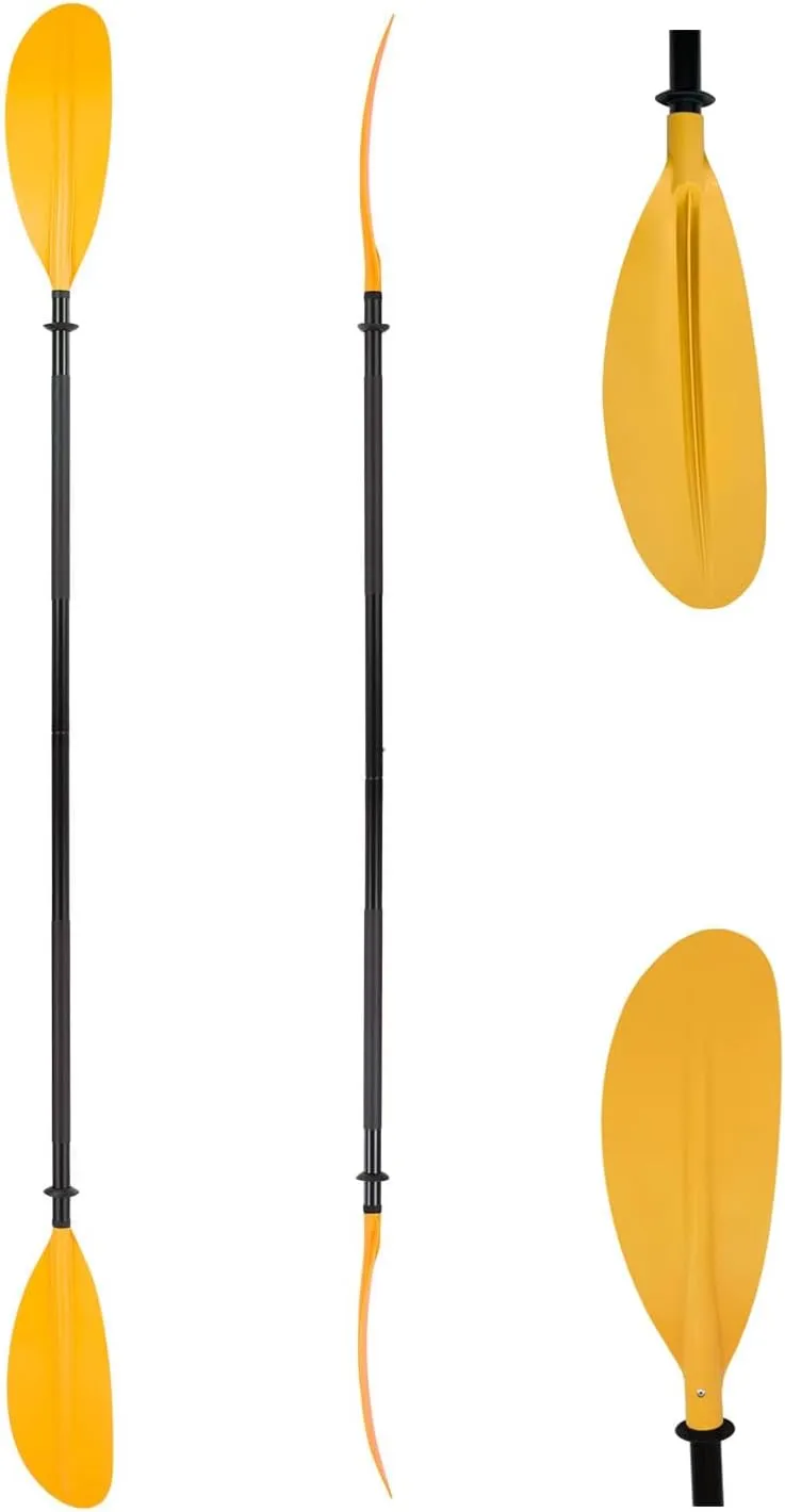 Boat Portable Yellow Oars Paddleboard Kayaks Paddles Heavy Duty Aluminum Shaft and Polyethylene Nylon Blades Adjustable Holes Lock for Surfing Beginner