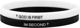 BOXOB God is First Bracelet, Silicone Faith Motivational Wristbands Black & White Bible Verse Cross Inspirational Religious Bracelets for Men Women Adults Christians Gifts