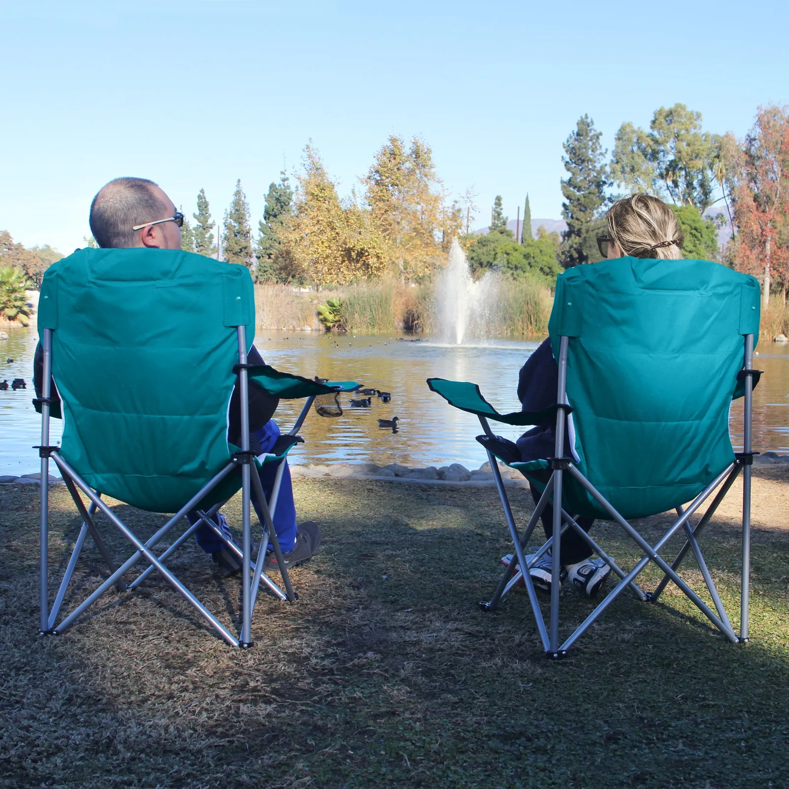 Camabel Folding Camping Chairs Hold Up 400lbs Large Outdoor Lawn Chair Lake Blue Model No. ET326