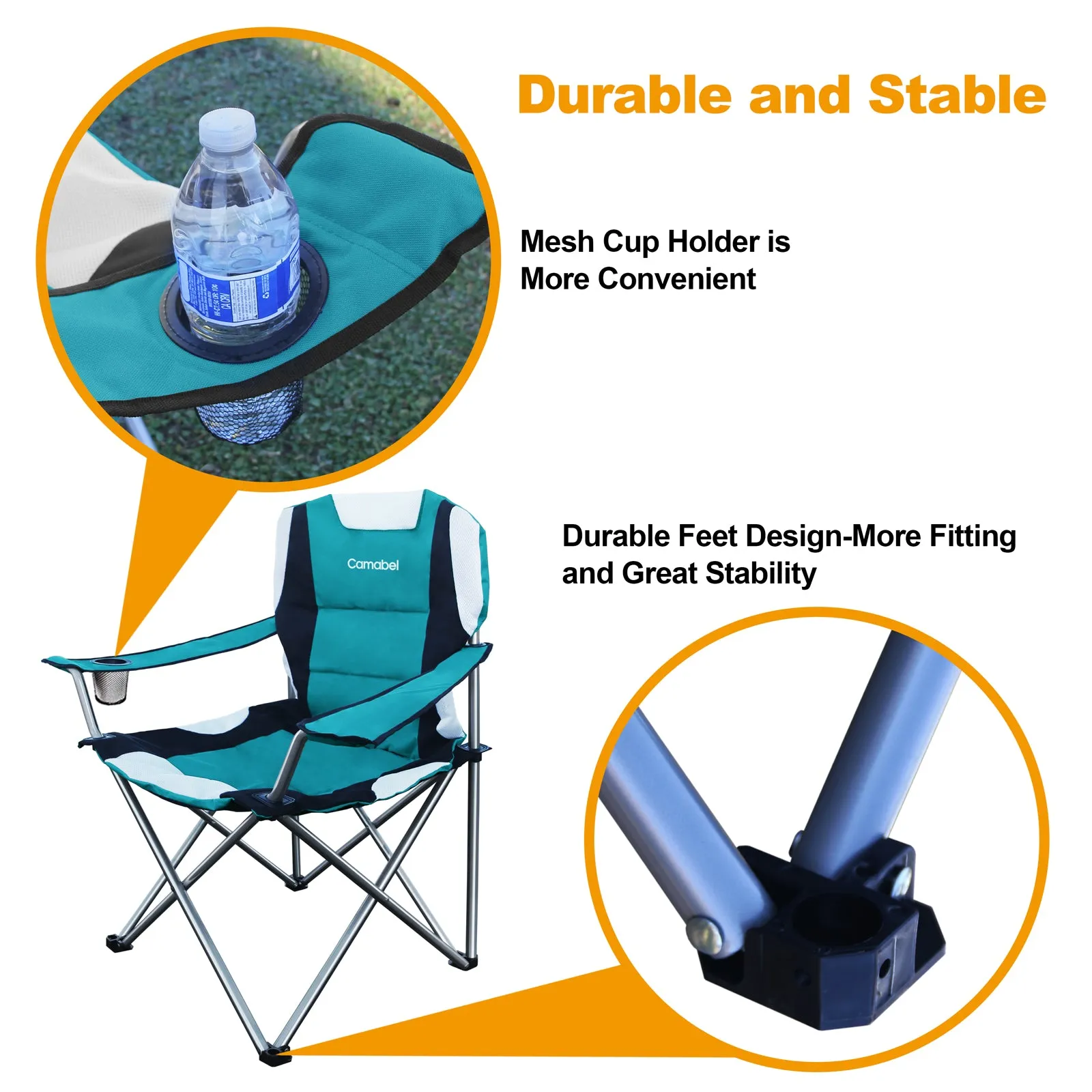 Camabel Folding Camping Chairs Hold Up 400lbs Large Outdoor Lawn Chair Lake Blue Model No. ET326