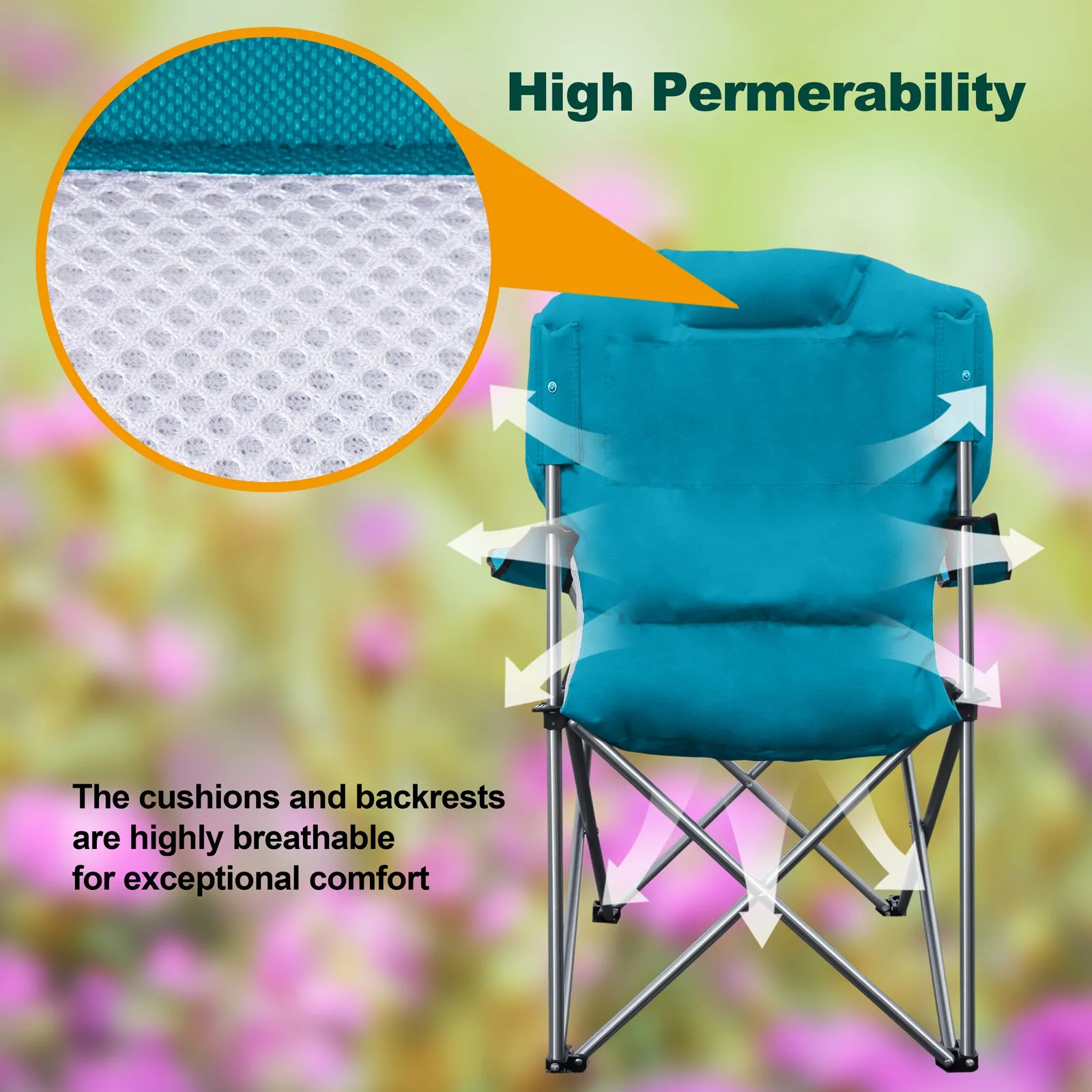 Camabel Folding Camping Chairs Hold Up 400lbs Large Outdoor Lawn Chair Lake Blue Model No. ET326