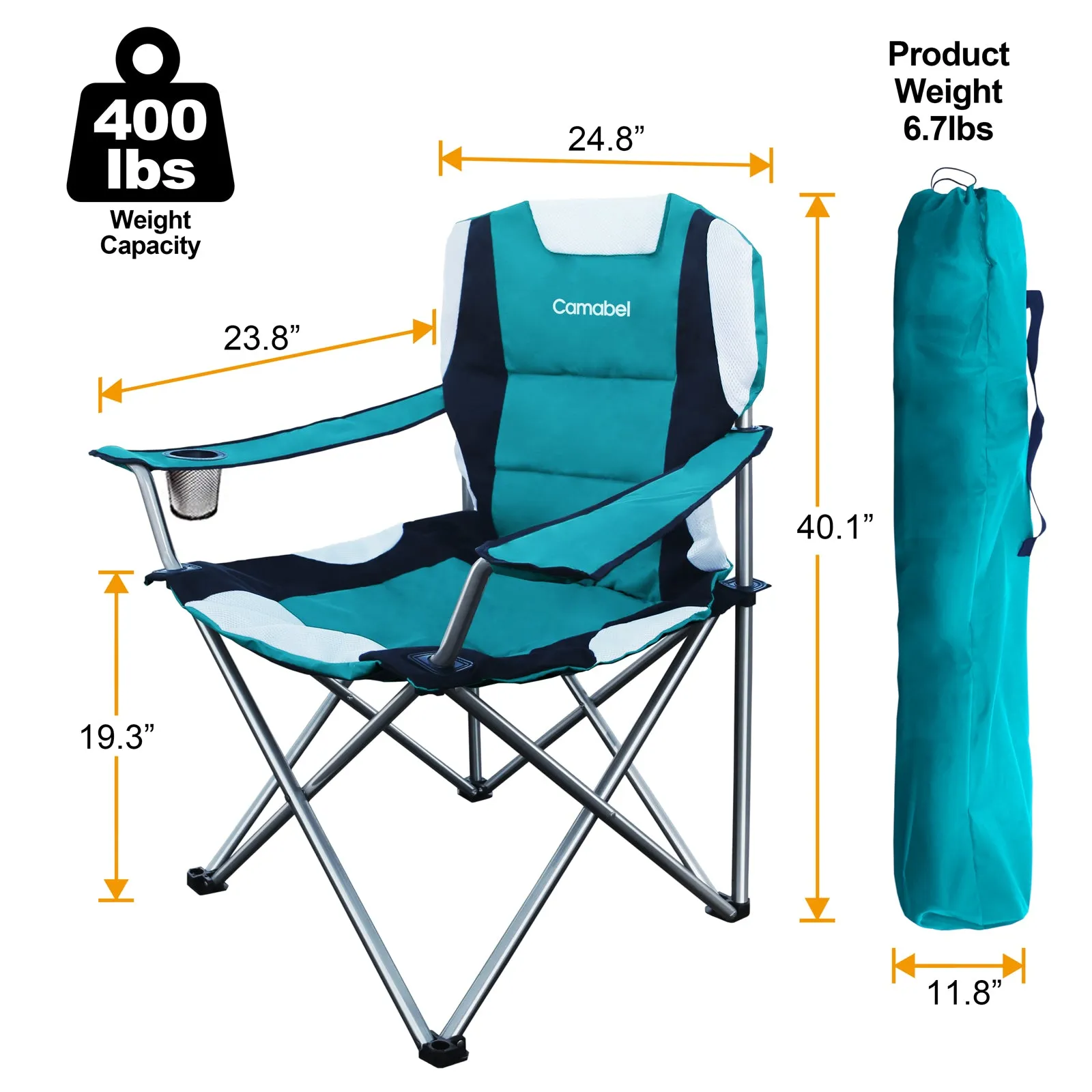 Camabel Folding Camping Chairs Hold Up 400lbs Large Outdoor Lawn Chair Lake Blue Model No. ET326