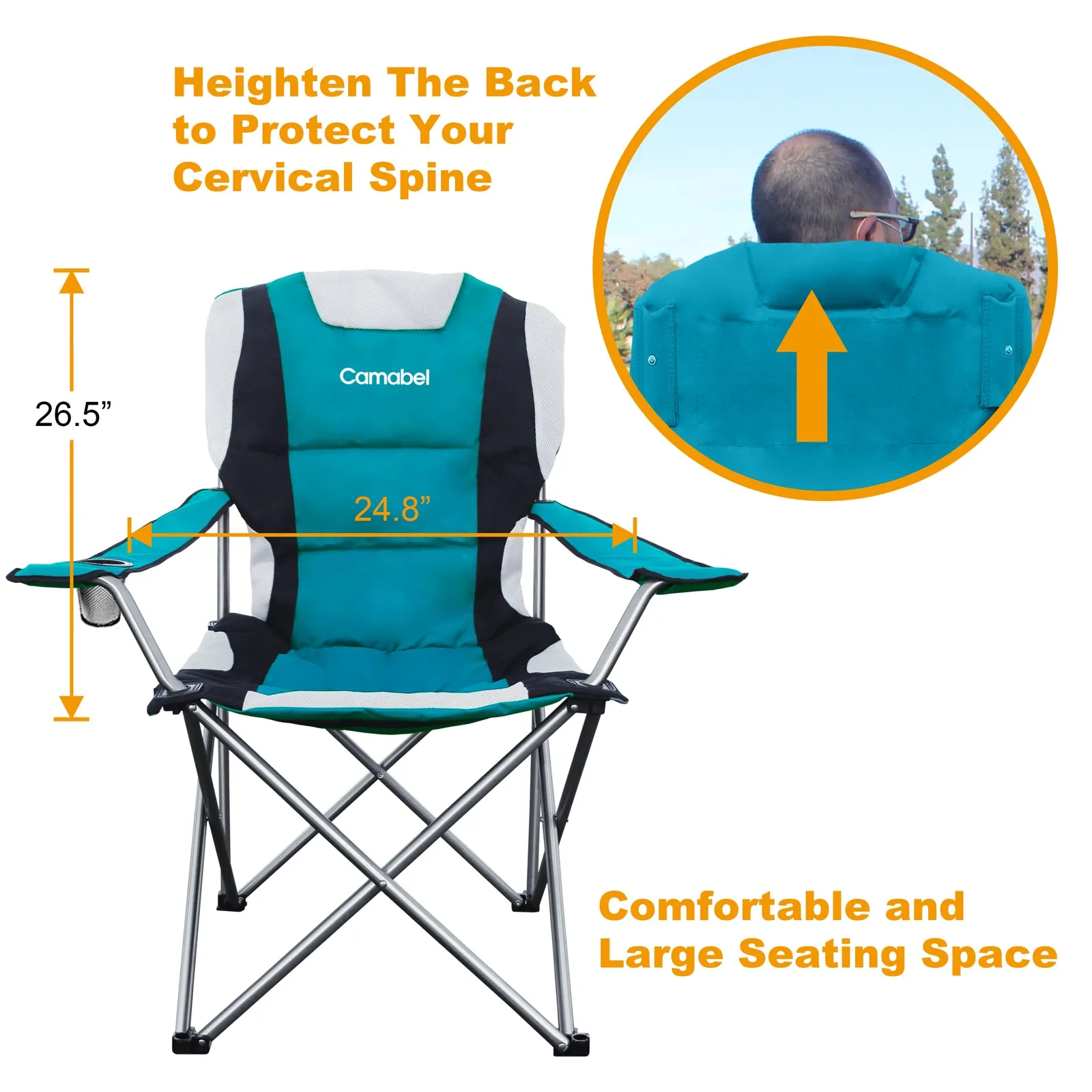 Camabel Folding Camping Chairs Hold Up 400lbs Large Outdoor Lawn Chair Lake Blue Model No. ET326