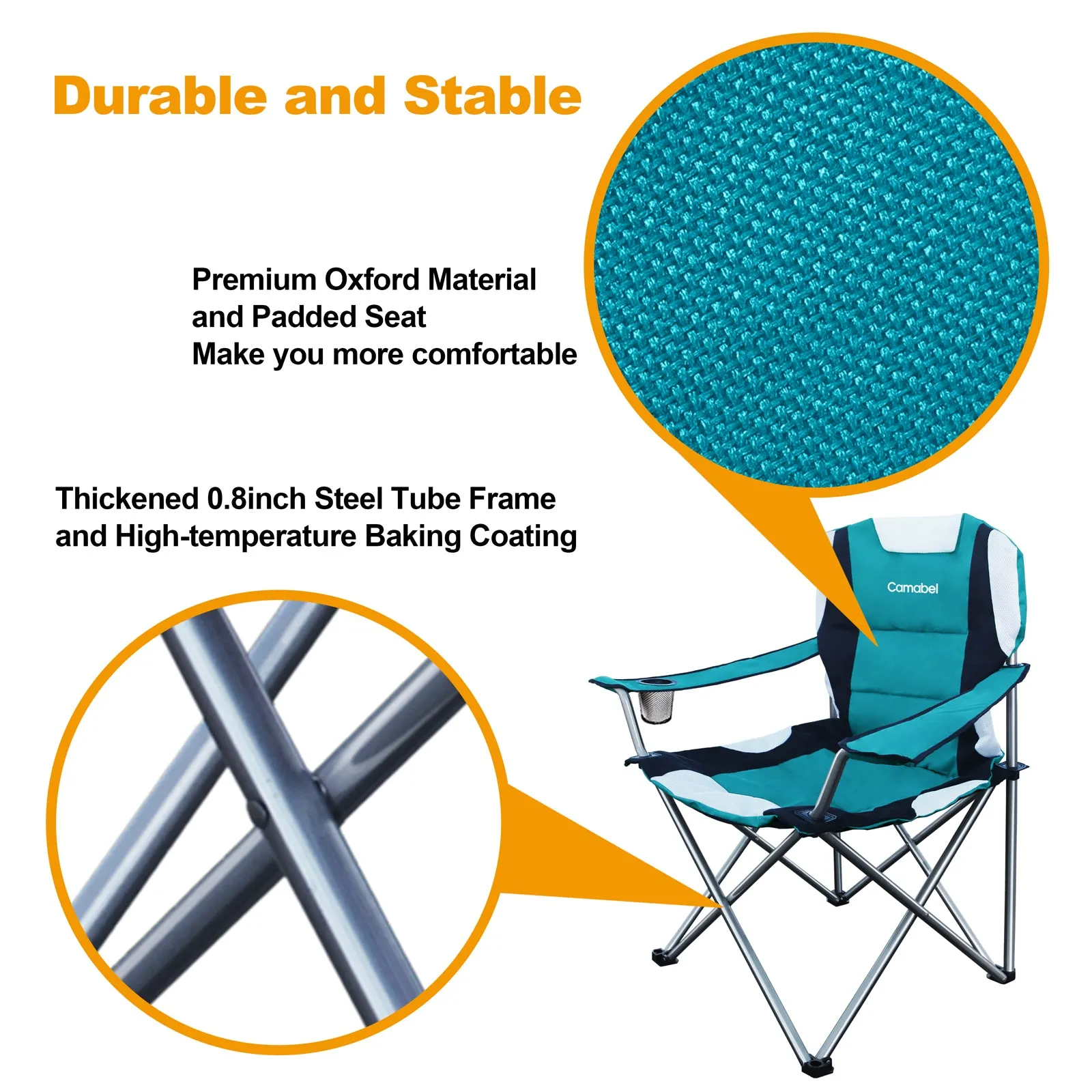 Camabel Folding Camping Chairs Hold Up 400lbs Large Outdoor Lawn Chair Lake Blue Model No. ET326