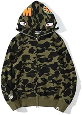 Camouflage shark jacket men's fall and winter cardigan zipper embroidery hooded sweater large size couple models