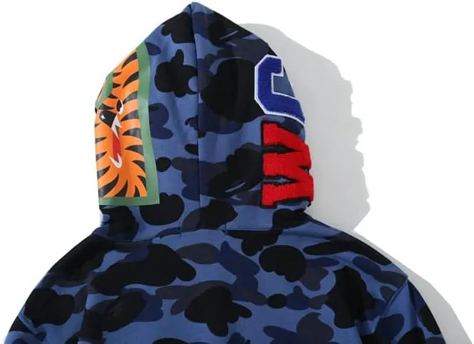 Camouflage shark jacket men's fall and winter cardigan zipper embroidery hooded sweater large size couple models