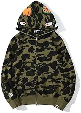 Camouflage shark jacket men's fall and winter cardigan zipper embroidery hooded sweater large size couple models