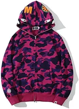 Camouflage shark jacket men's fall and winter cardigan zipper embroidery hooded sweater large size couple models