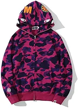 Camouflage shark jacket men's fall and winter cardigan zipper embroidery hooded sweater large size couple models