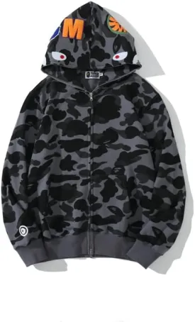 Camouflage shark jacket men's fall and winter cardigan zipper embroidery hooded sweater large size couple models