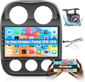 Car Radio for Jeep Compass Patriot 2010 2011 2012 2013 2014 2015 2016, Android Upgrade Touch Screen for Compass Patriot, 10.1 Inch Car Stereo with Mirror Link/GPS Navigation/WiFi/Bluetooth