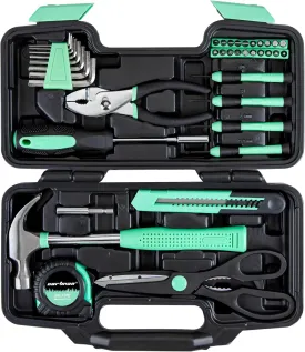 CARTMAN 39 Piece Tool Set General Household Hand Kit with Plastic Toolbox Storage Case Green