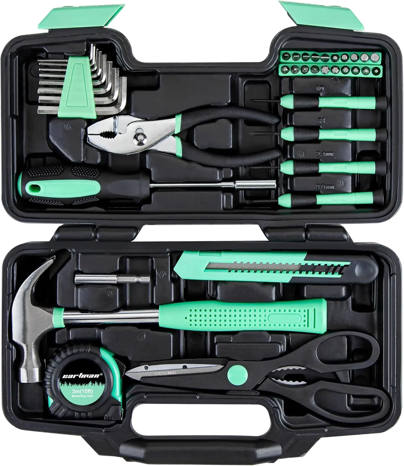 CARTMAN 39 Piece Tool Set General Household Hand Kit with Plastic Toolbox Storage Case Green