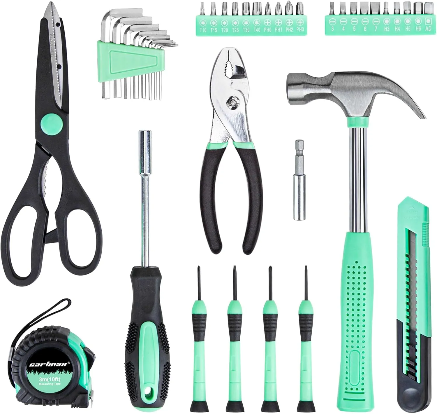 CARTMAN 39 Piece Tool Set General Household Hand Kit with Plastic Toolbox Storage Case Green