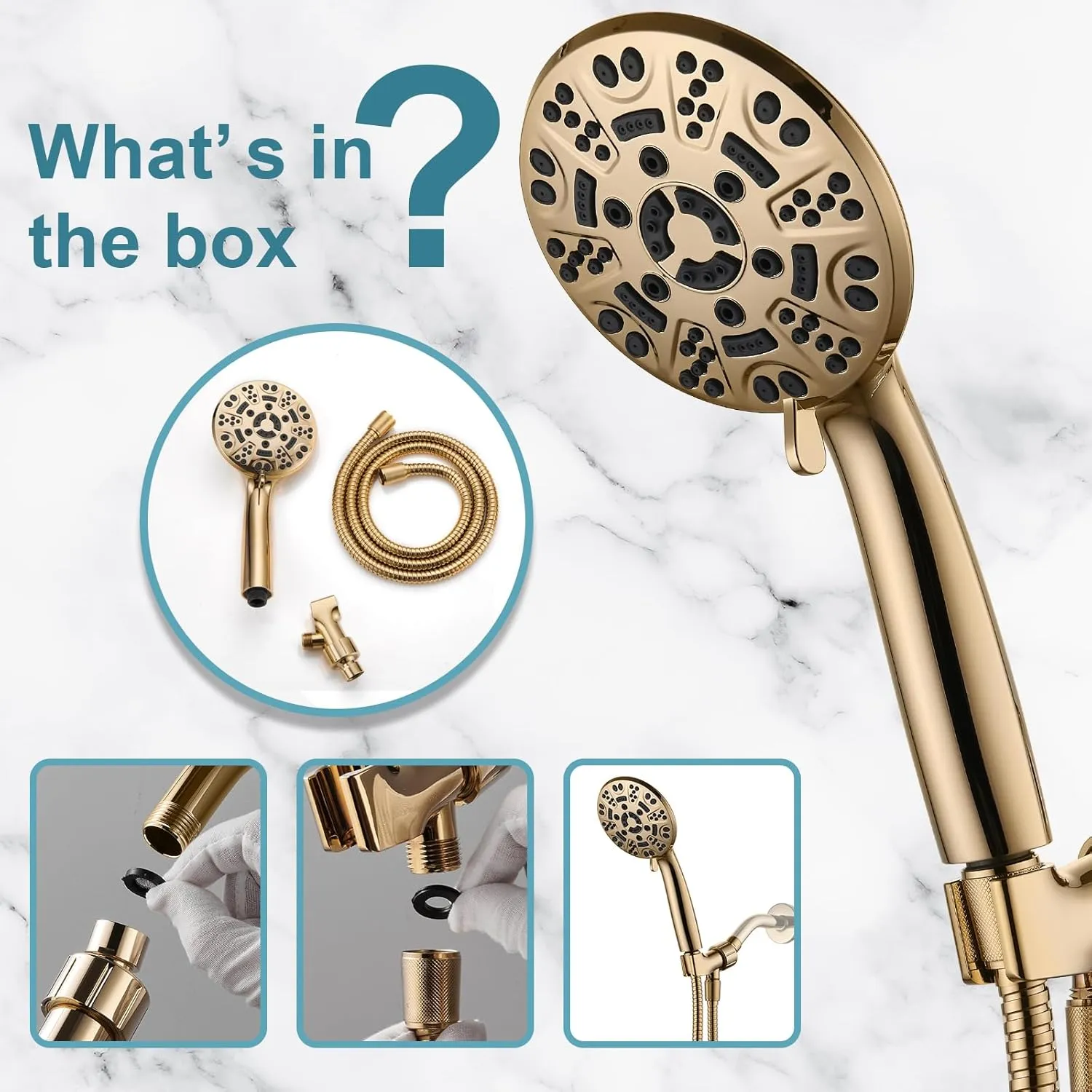 Cobbe 8 Functions Shower Head with handheld, High Pressure Shower Head Set with Hose Adjustable Bracket Rubber Washers (Gold)