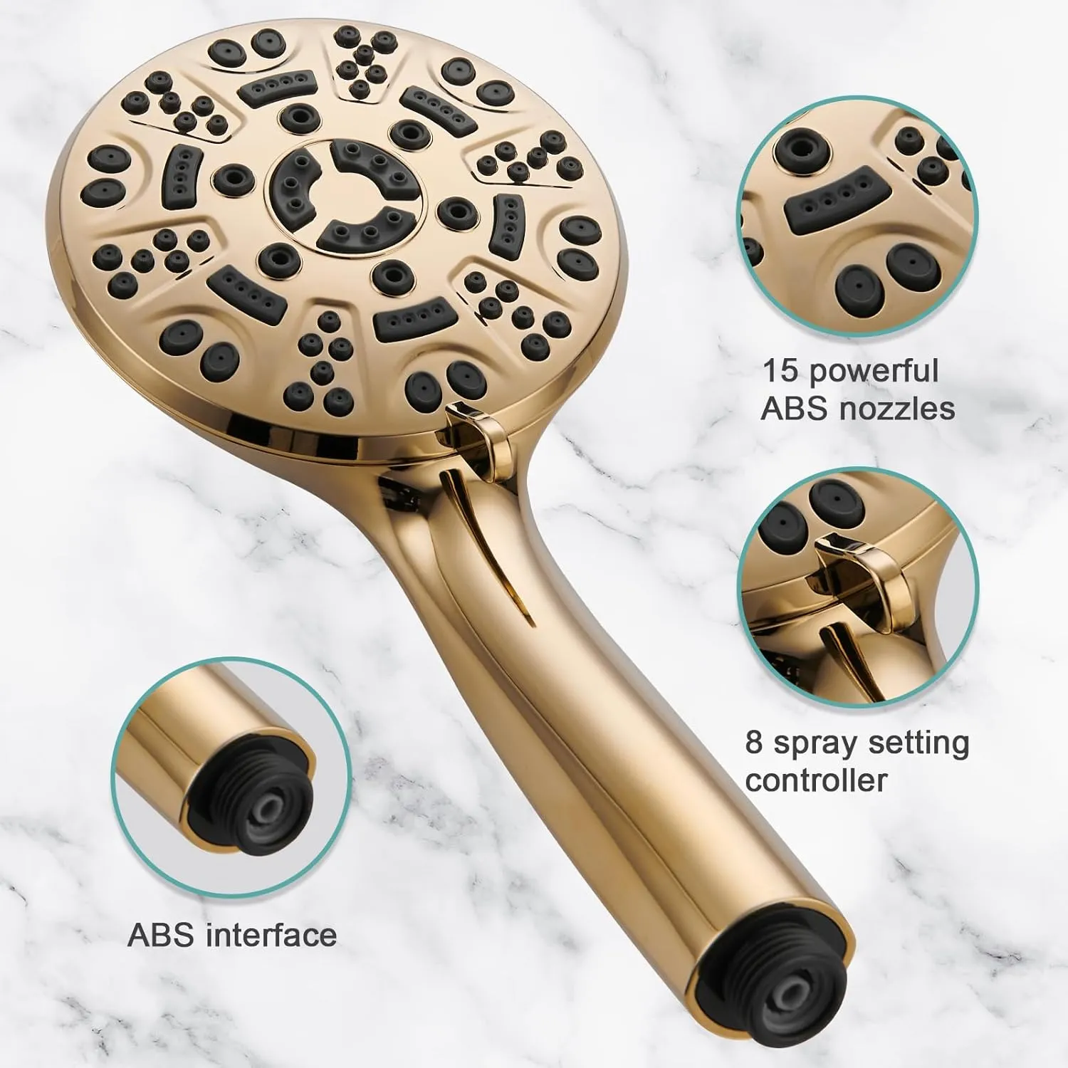 Cobbe 8 Functions Shower Head with handheld, High Pressure Shower Head Set with Hose Adjustable Bracket Rubber Washers (Gold)