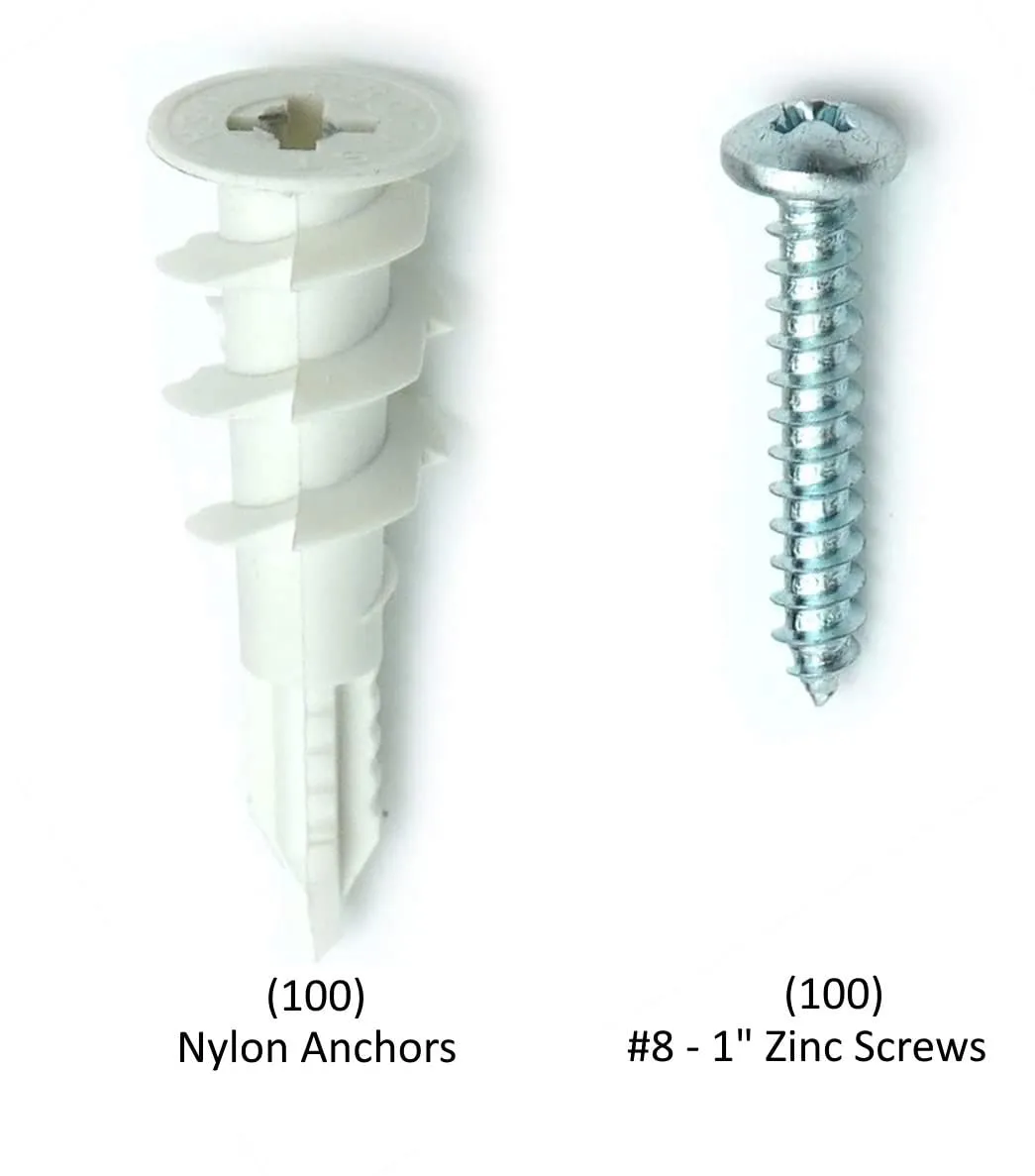 CONFAST Nylon Self-Drilling Drywall/Hollow-Wall Anchor Kit with Screws, 200 Pieces (100 Anchors 100 Screws) Includes #8 Anchors with Screws