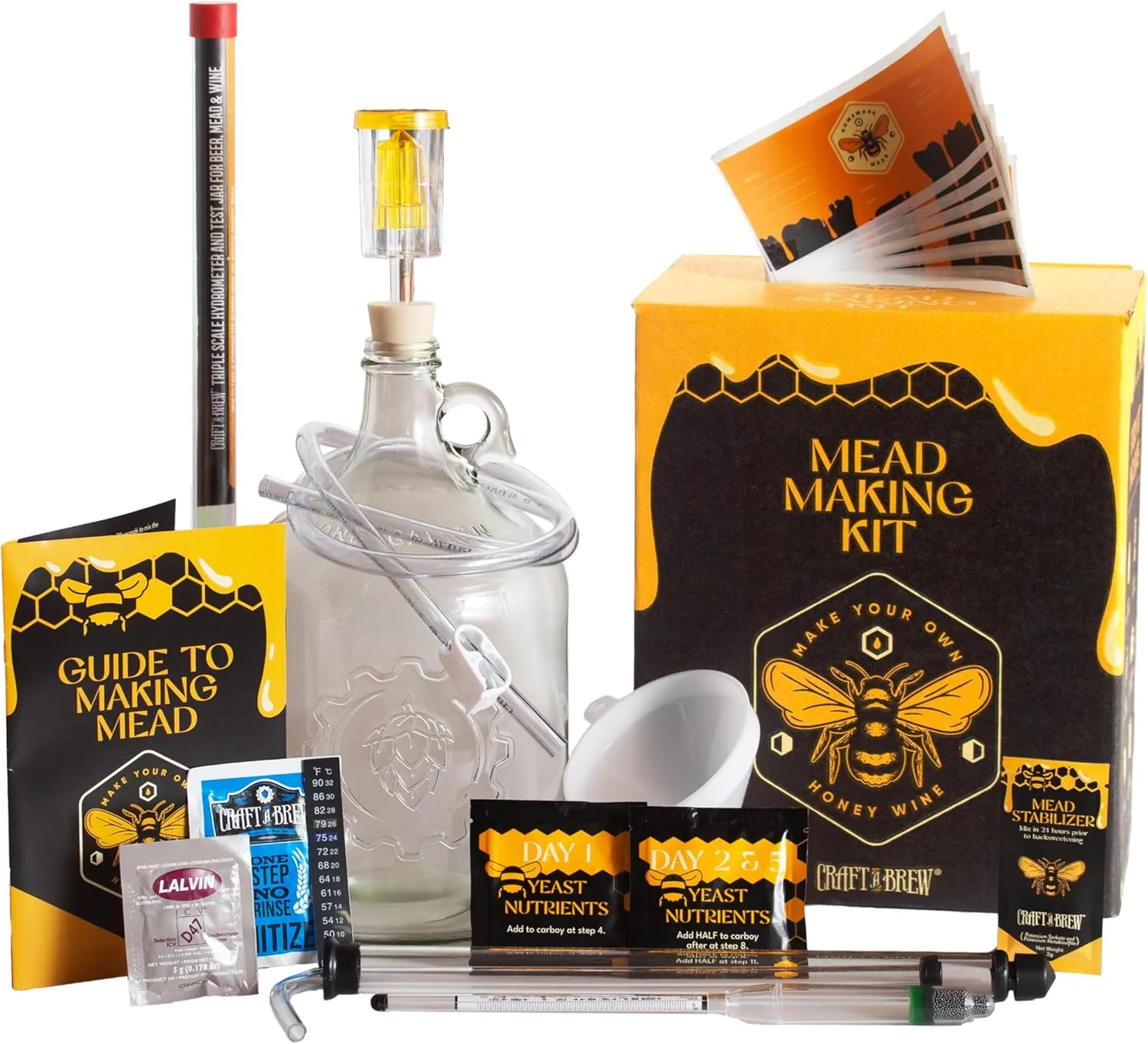 Craft A Brew - Deluxe Mead Making Kit - 1 Gallon Homebrew Starter Set with Backsweetening & Bottling Tools - DIY Mead Brewing Kit for Beginners - Just Add Honey