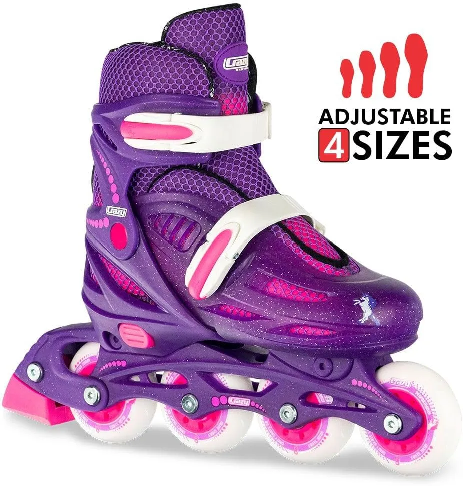 Crazy Skates Adjustable Inline Skates Adjusts to fit Across Four Show Sizes