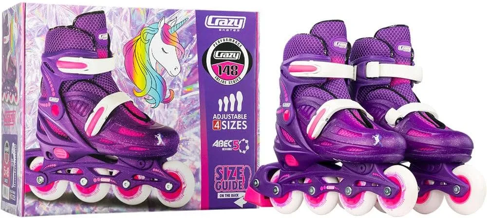 Crazy Skates Adjustable Inline Skates Adjusts to fit Across Four Show Sizes