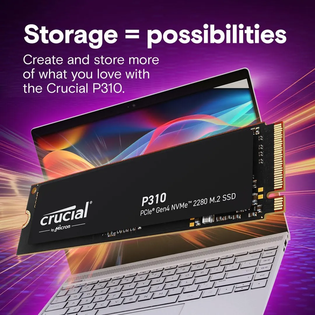 Crucial P310 1TB 2280 PCIe Gen4 3D NAND NVMe M.2 SSD  Up to 7,100 MB/s  Shift up to Gen4, with Acronis Offer, Internal Solid State Drive (PC)  CT1000P310SSD801