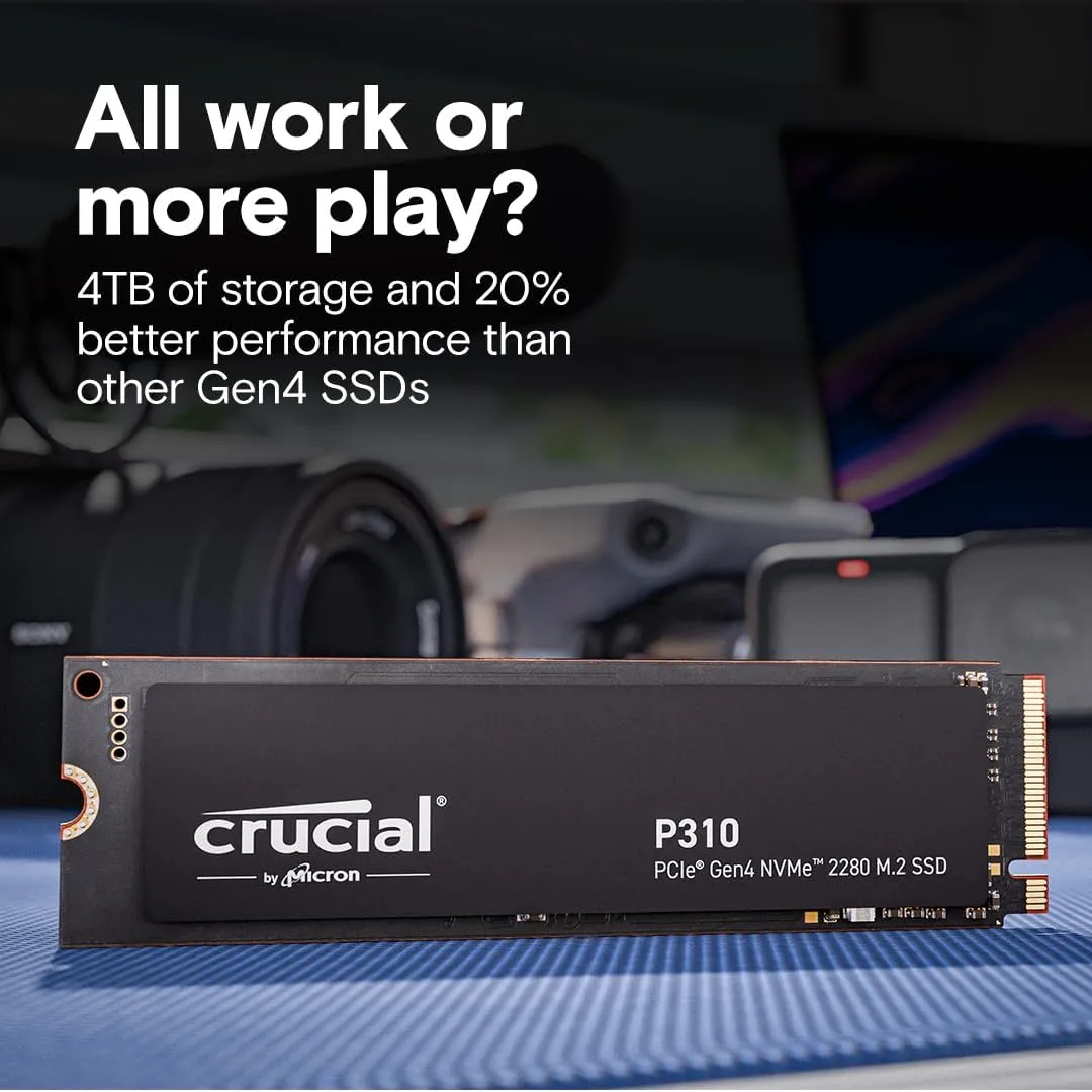 Crucial P310 1TB 2280 PCIe Gen4 3D NAND NVMe M.2 SSD  Up to 7,100 MB/s  Shift up to Gen4, with Acronis Offer, Internal Solid State Drive (PC)  CT1000P310SSD801