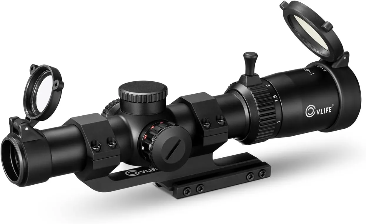 CVLIFE EagleFeather 1-6x24 LPVO Rifle Scope with 30mm Cantilever Mount, 5 Levels Red & Green Illumination Reticle, Second Focal Plane Scopes with Zero Reset