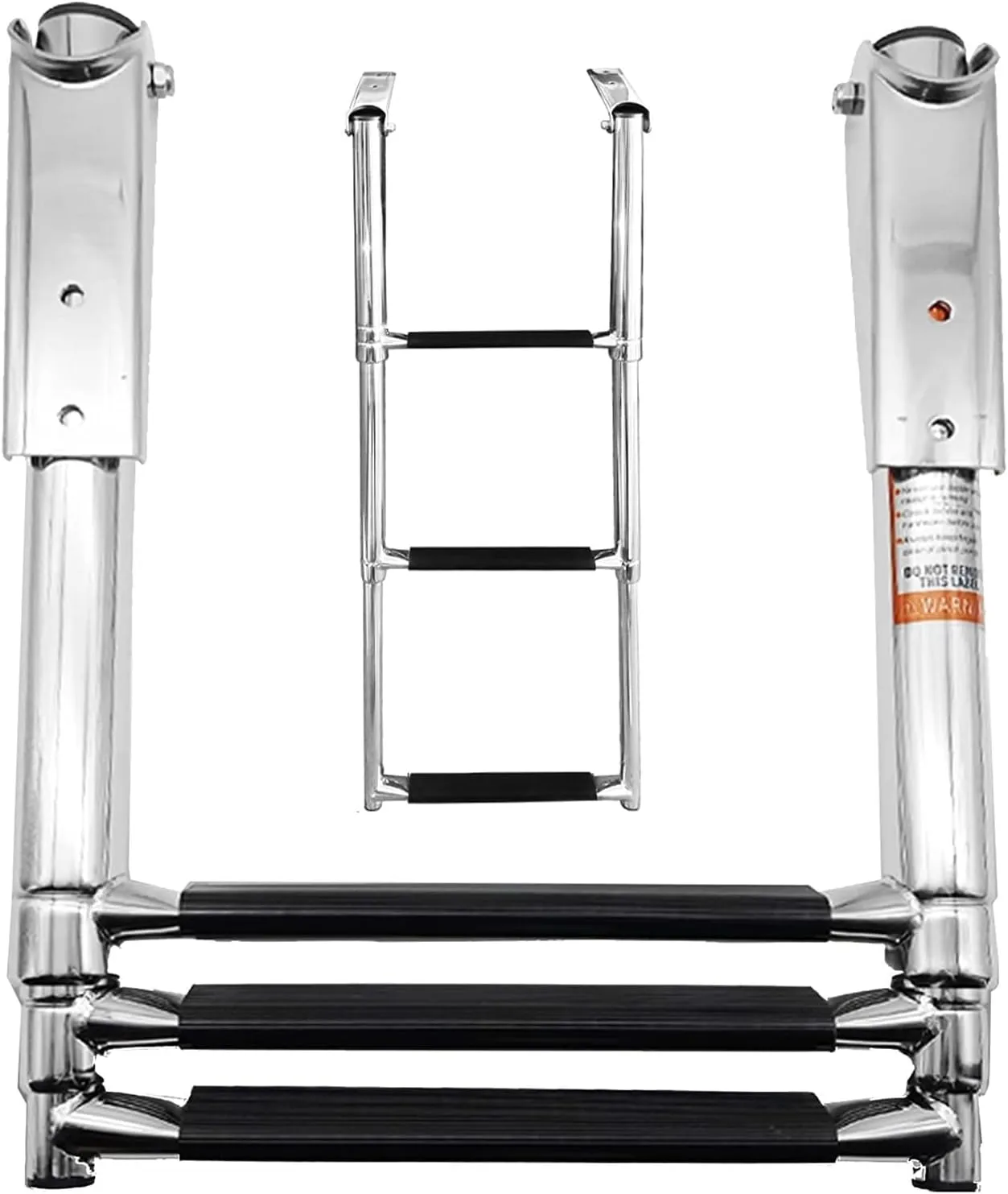 Dock Boat Ladders 4 Step Pontoon Boat Ladder, Stainless Steel Folding Telescoping Rear Entry Inboard Ladder Heavy Duty Custom Swim Deck Ladder with Handle & Wide Pedal