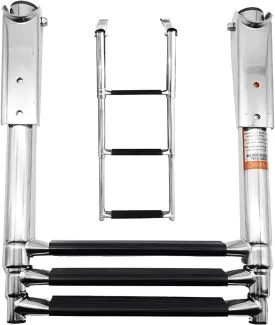 Dock Boat Ladders 4 Step Pontoon Boat Ladder, Stainless Steel Folding Telescoping Rear Entry Inboard Ladder Heavy Duty Custom Swim Deck Ladder with Handle & Wide Pedal
