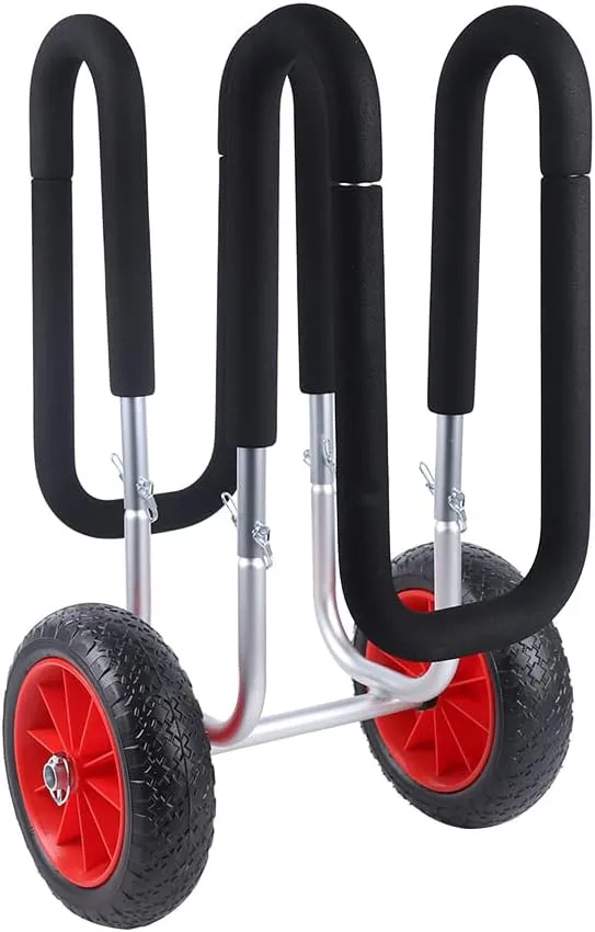 Double SUP Transport Cart Kayak Cart with Airless Wheels, Aviation Aluminum Material Paddle Board Cart, Carrier/Trolley for 2 Stand Up Paddle Boards & Surfboards, Red