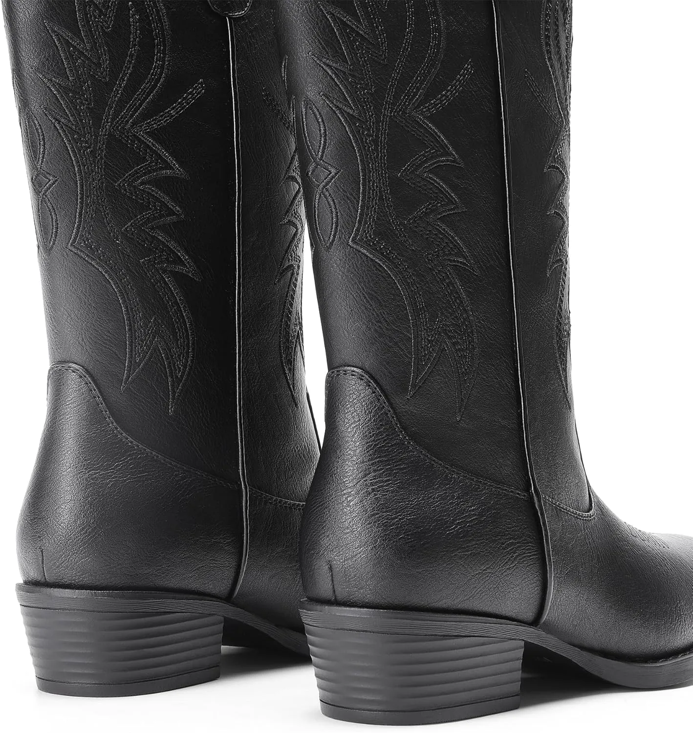 DREAM PAIRS Cowboy Boots for Women Cowgirl Western Mid Calf Boots Square Toe Embroidered Stitched Low Chunky Heel Pull On Fashion Boots