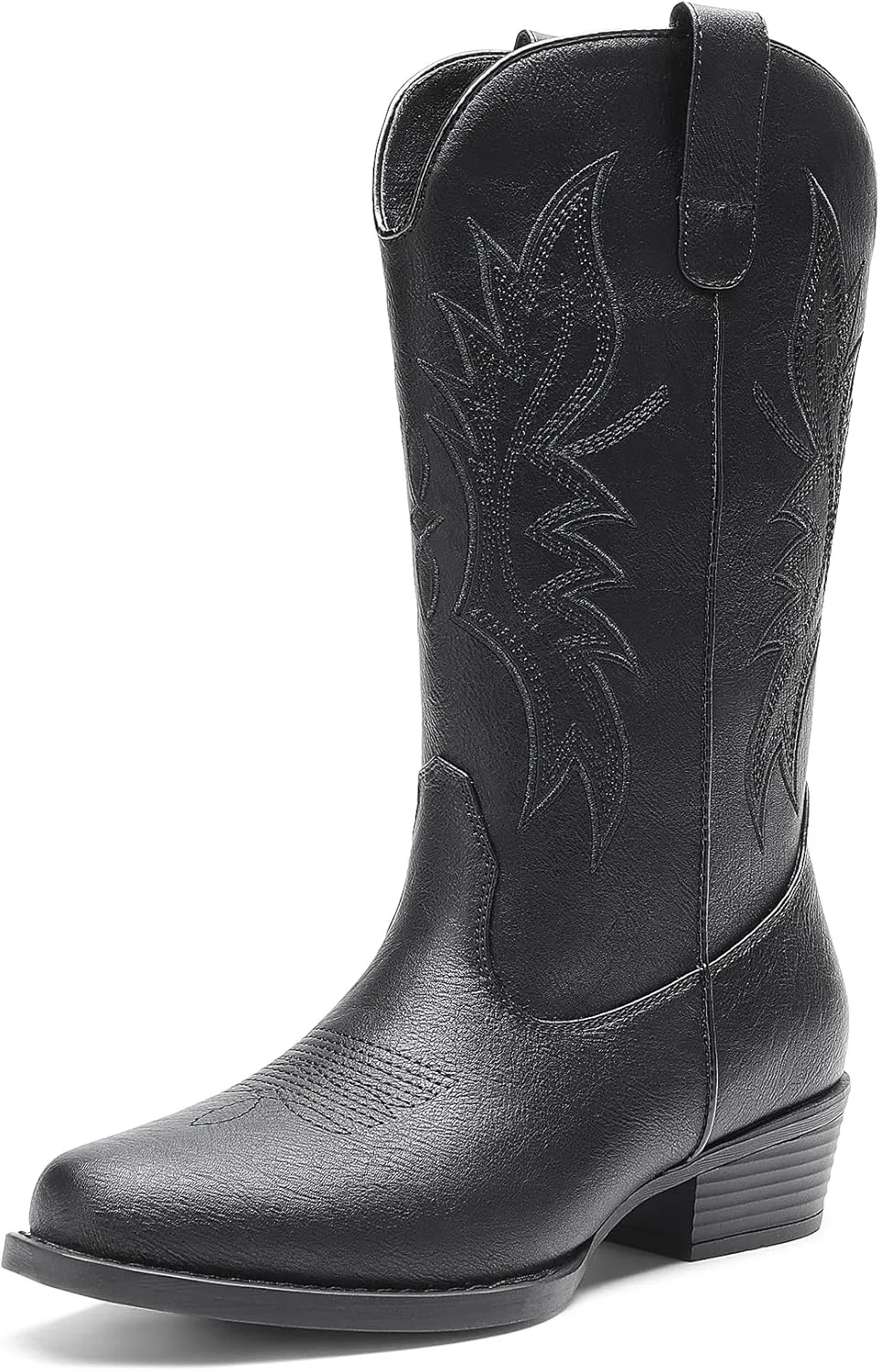 DREAM PAIRS Cowboy Boots for Women Cowgirl Western Mid Calf Boots Square Toe Embroidered Stitched Low Chunky Heel Pull On Fashion Boots
