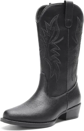 DREAM PAIRS Cowboy Boots for Women Cowgirl Western Mid Calf Boots Square Toe Embroidered Stitched Low Chunky Heel Pull On Fashion Boots