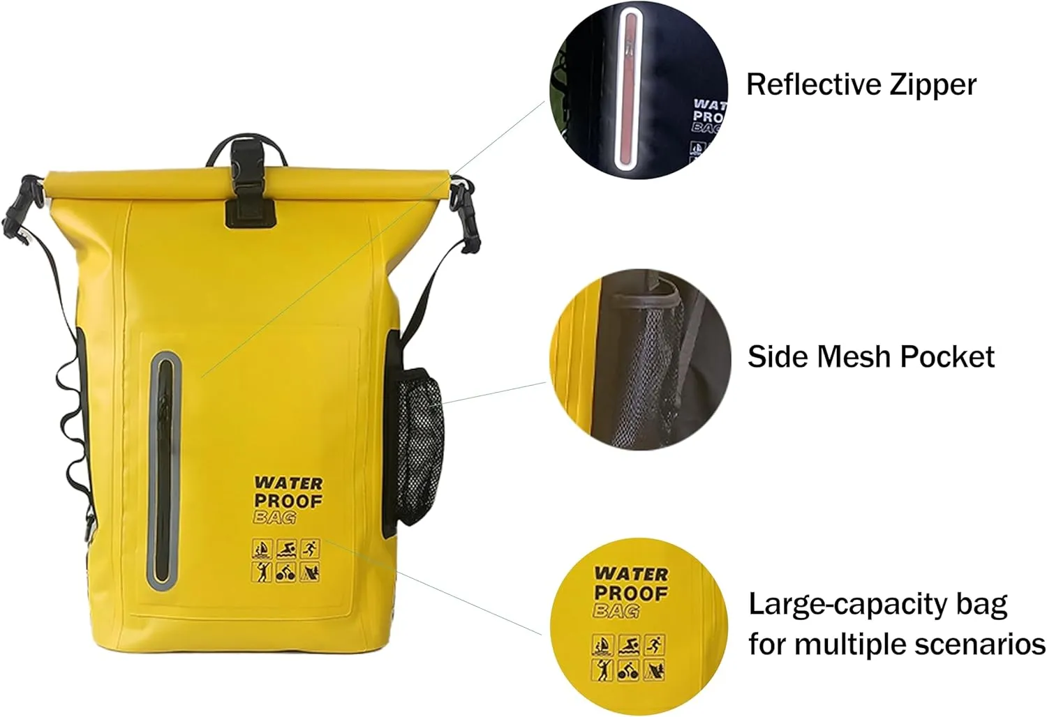 Dry Bag Waterproof 25L - Floating & Lightweight Dry Sack for Men Kayaking, Boating, Fishing, Swimming, Camping, Hiking (YELLOW)