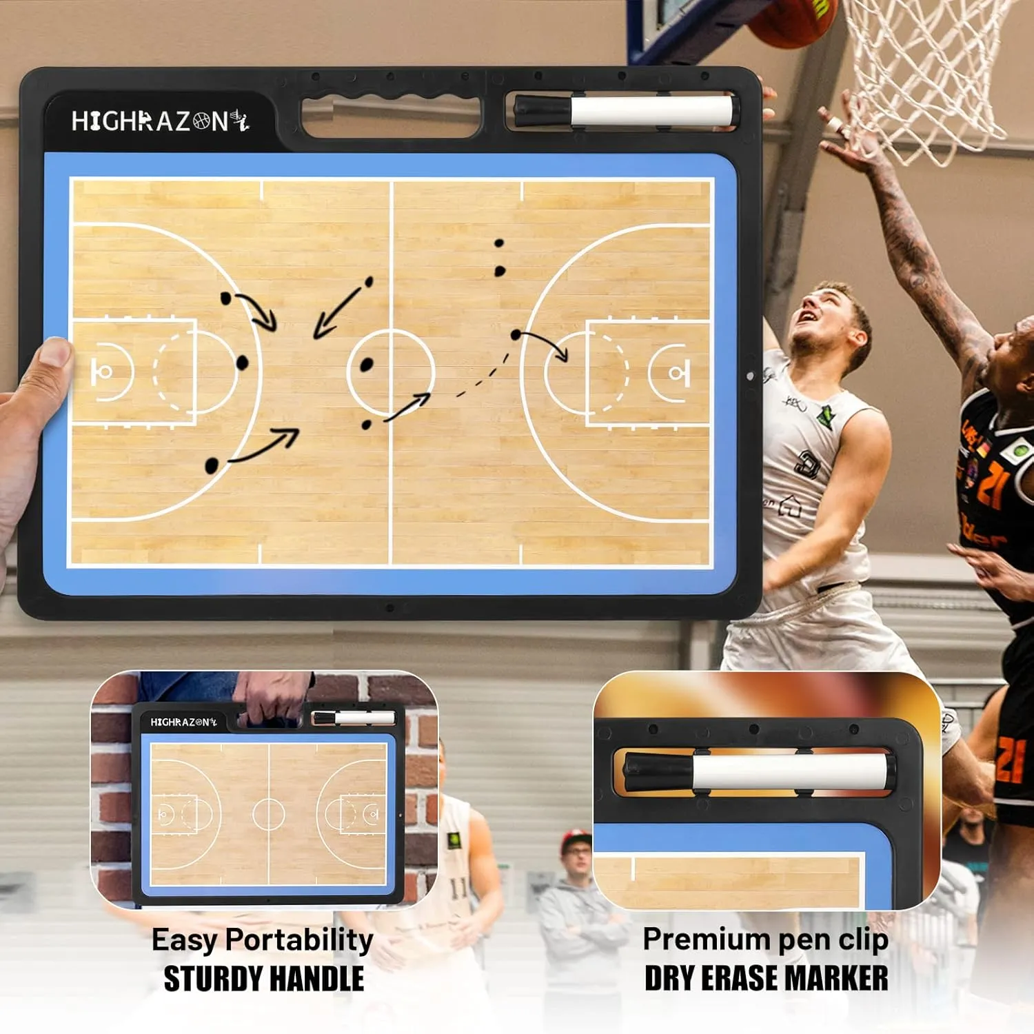 Dry Erase Clipboard for Coach,Coaches Clipboard,Premium Tactical Coaching Board, Portable Double-Sided Full & Half Court Lineup Board with Marker for Coaches Gift